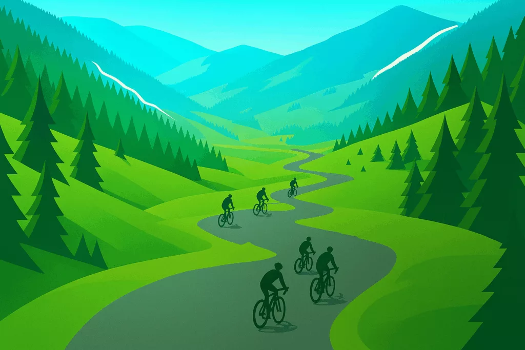 20250621 0839 Cyclistes en Montagne remix 01jy8ka9swev8vvk6wx8y723ra - Le Petit Tour des Vosges 2025